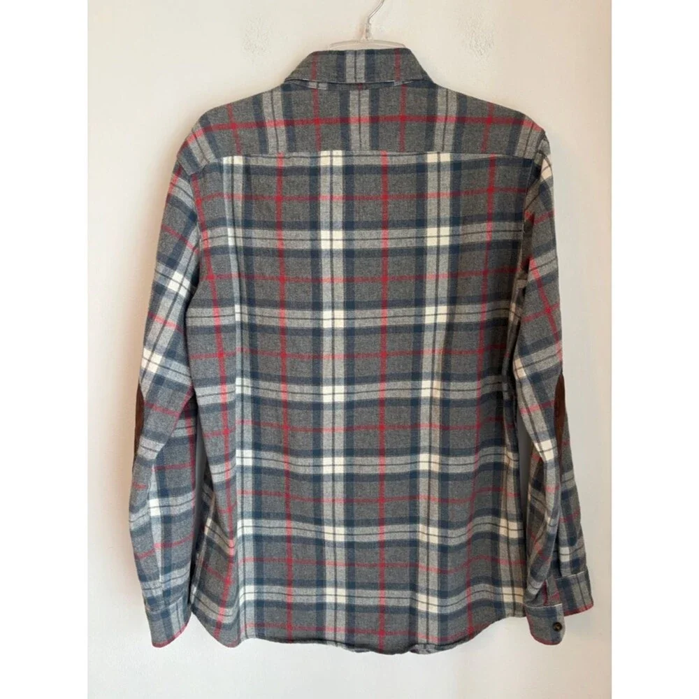 J. crew Men's gray plaid flannel Button-Up Shirt with Elbow Patches size Medium